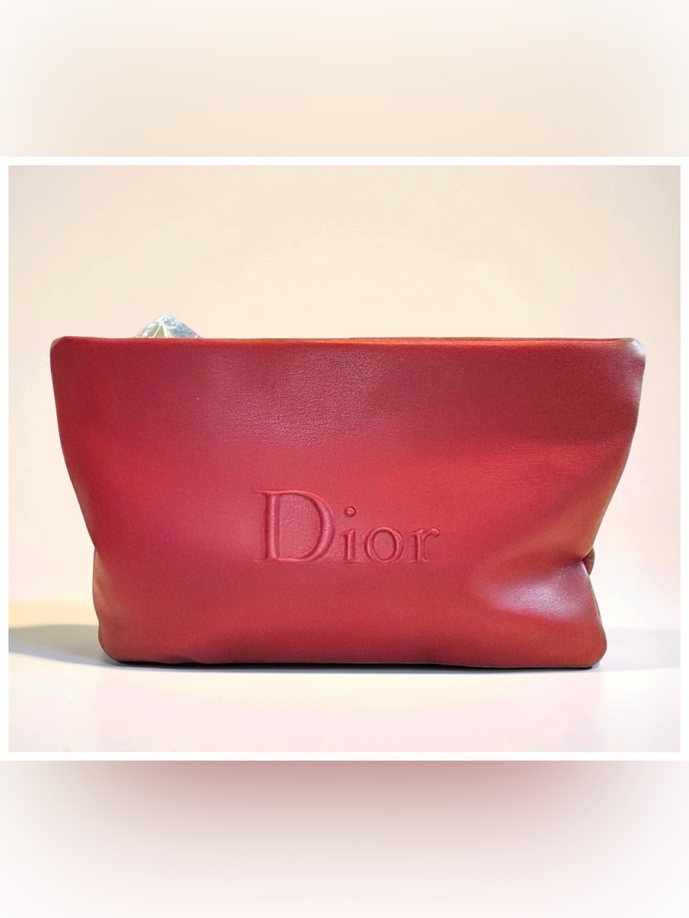 Dior Beauté Red Cosmetic Pouch | NWOT | Embossed Logo Zip Makeup Bag | Giftable
